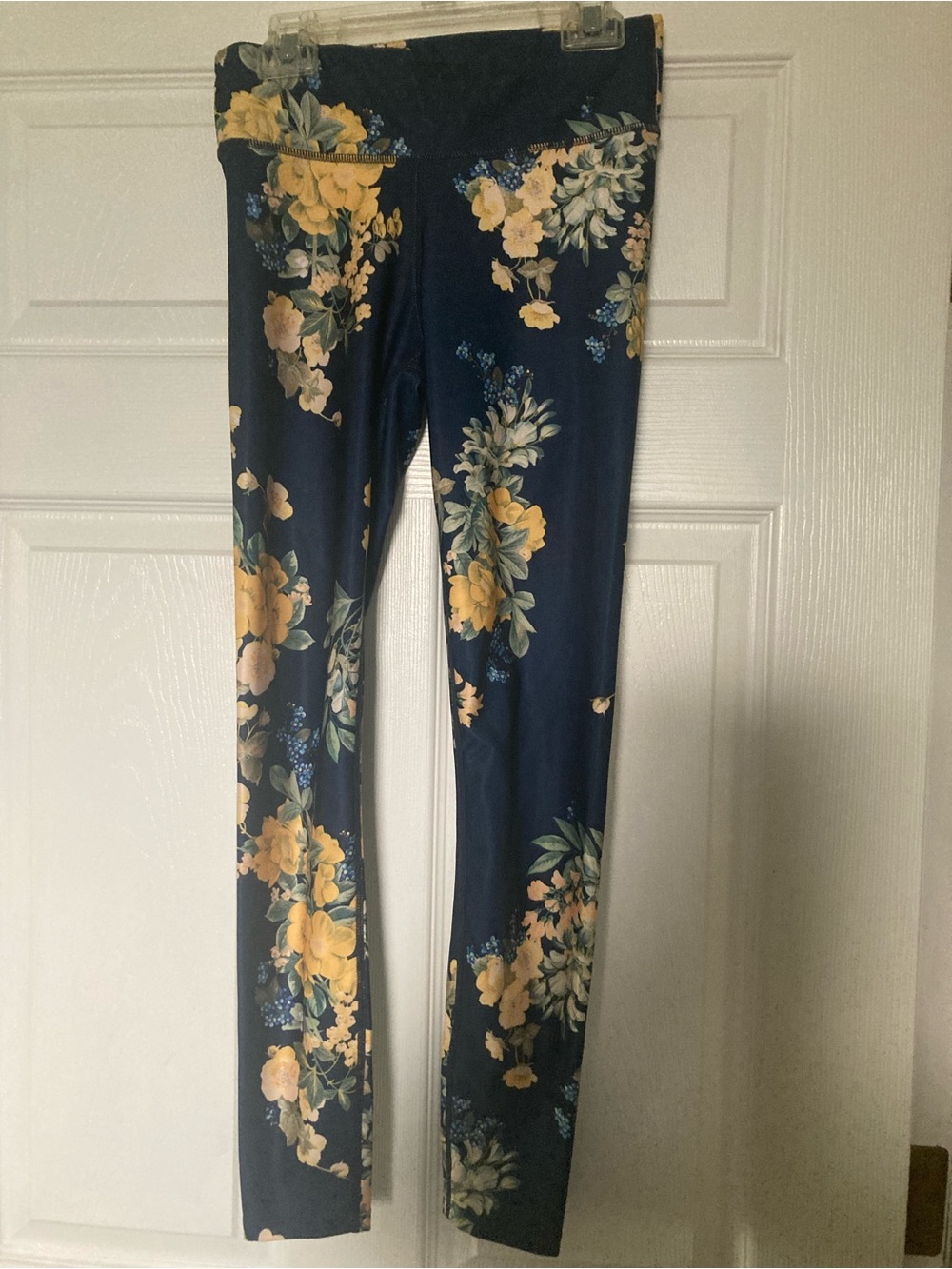 JoyLab Navy Mid Rise Leggings with Yellow Floral Print
